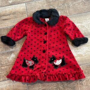 Holiday Editions Baby Girls Red Coat Polka Dots Scotty Dog Size 12 months (D2)